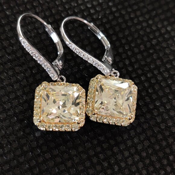 *MOVING SALE* NIB Vanna K. for Bella Luce CZ Yellow Diamond Halo Dangle Earrings - Picture 1 of 8